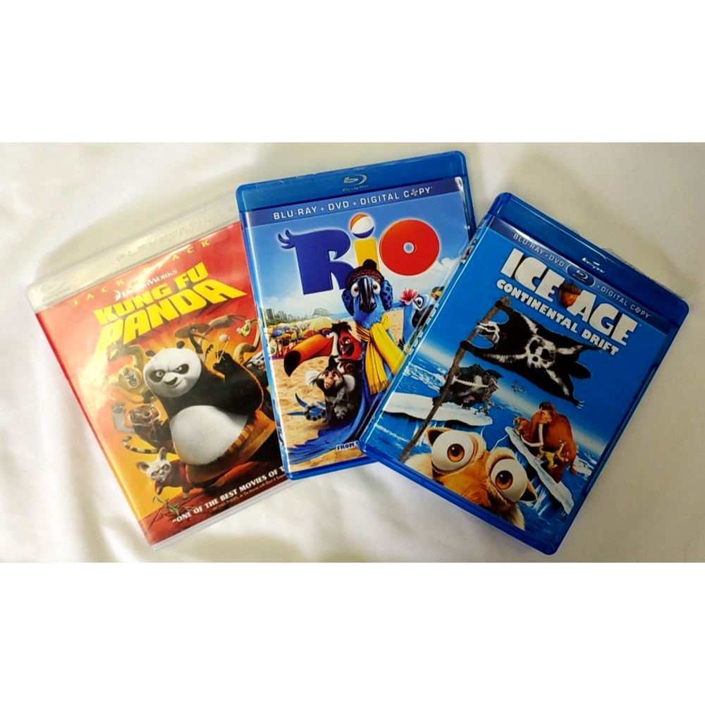 Family Movie Lot of 3 Kung Fu Panda-Rio-Ice Age Continental Drift Blu-Ray+ DVD